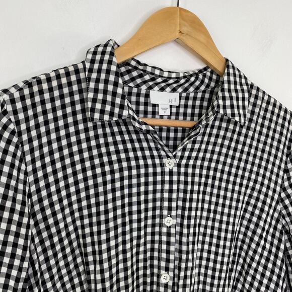 J Jill Black White Checkered Button Down Long Sleeve Shirt Women M Collar Casual - Picture 4 of 8